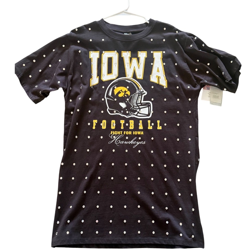 Gameday Couture Iowa Hawkeyes Rhinestone T-Shirt Dress Black‎ Small NWT T426